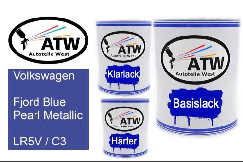 Volkswagen, Fjord Blue Pearl Metallic, LR5V / C3: 1L Lackdose + 1L Klarlack + 500ml Härter - Set, von ATW Autoteile West.